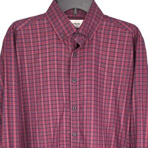 Mizzen+Main Mens Medium Red Blue Plaid Button Up Shirt Standard Fit Non Iron